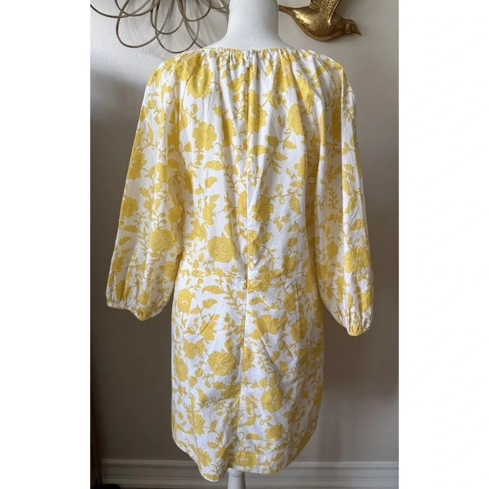 LOFT NWT Floral Cotton Mini Dress Yellow White Puff Sleeve Size 12 Cottagecore